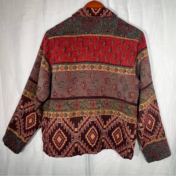 Vintage Monterey Bay Southwestern Aztec Paisley Tapestry Jacket - Picture 7 of 8